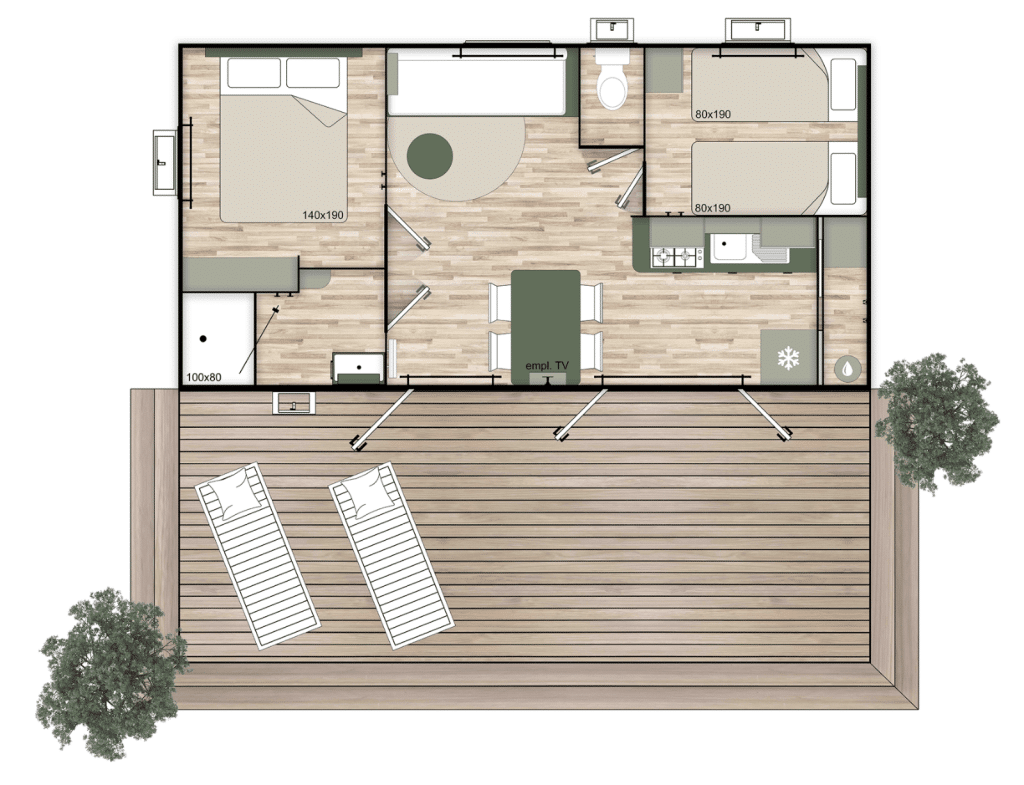 residences trigano mobil home 2chambres nest29 plan 2D 5