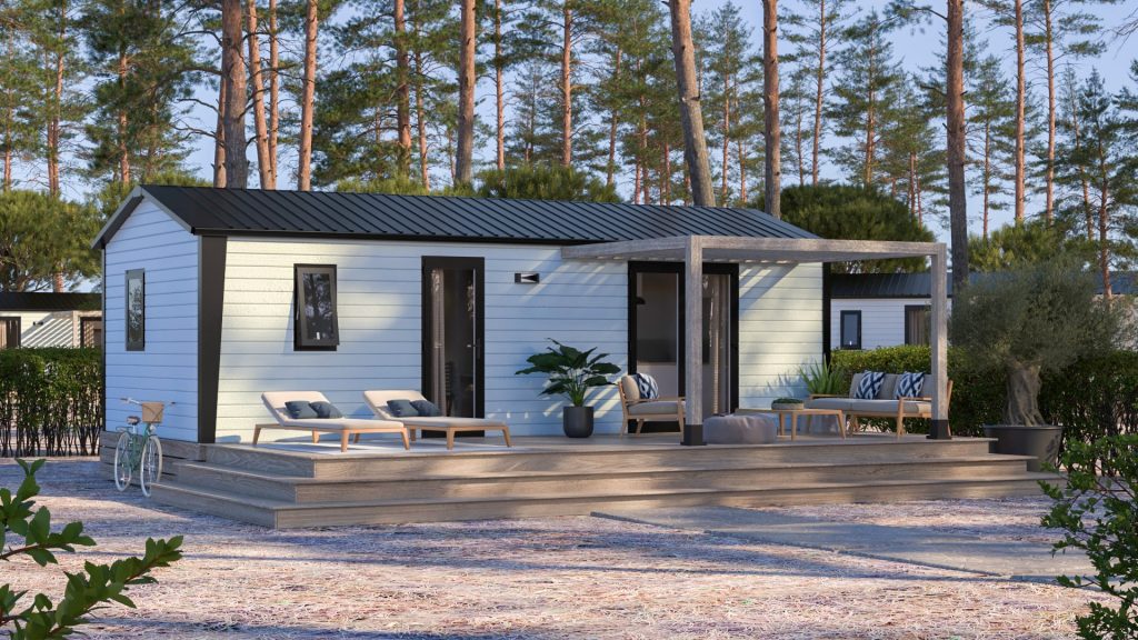 residences trigano mobil home 2chambres nest33 2 plan 3D ext min