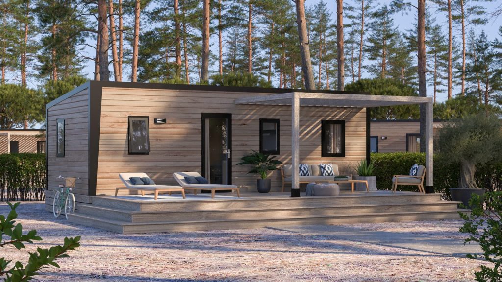 residences trigano mobil home 3chambres nest33 3 plan 3D ext